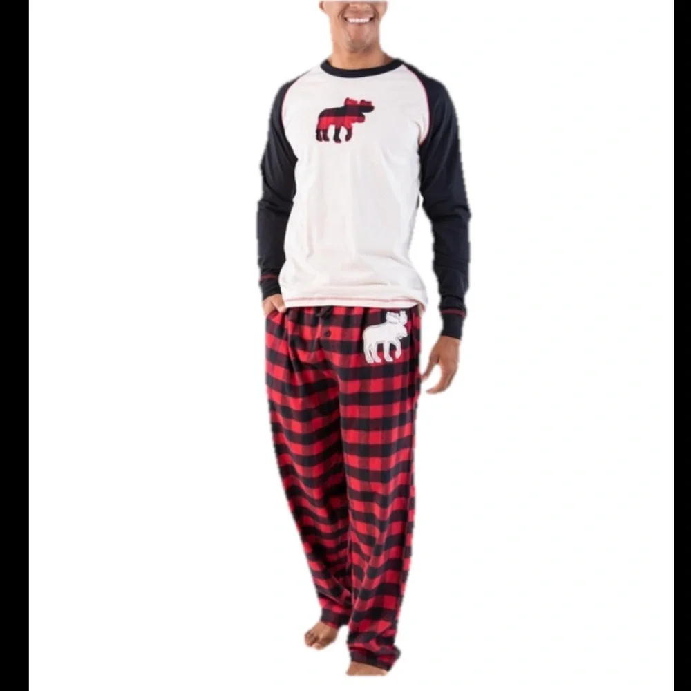 Lazy One Pajama Set Mens Size XL Moose Plaid Long Sleeve PJ Set Red Black NWT - Picture 2 of 5